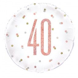 Rose Gold 40th Birthday Round Foil Balloon - Inflated
