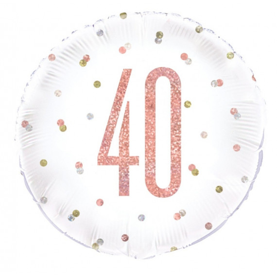 Rose Gold 40th Birthday Round Foil Balloon - Inflated
