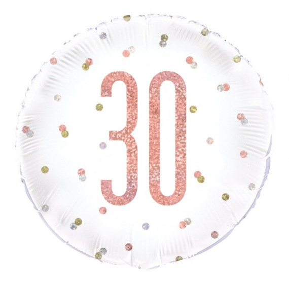 Rose Gold 30th Birthday Round Foil Balloon - Inflated