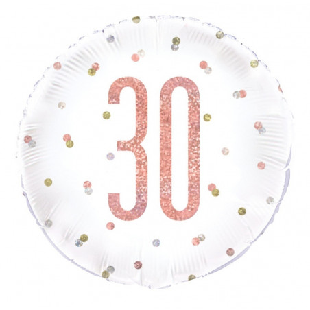 Rose Gold 30th Birthday Round Foil Balloon - Inflated