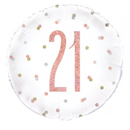 Rose Gold 21st Birthday Round Foil Balloon - Inflated