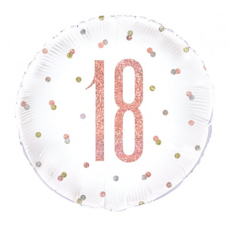 Rose Gold 18th Birthday Round Foil Balloon - Inflated