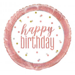 Rose Gold Happy Birthday Round Foil Balloon - Inflated