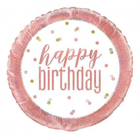Rose Gold Happy Birthday Round Foil Balloon - Inflated