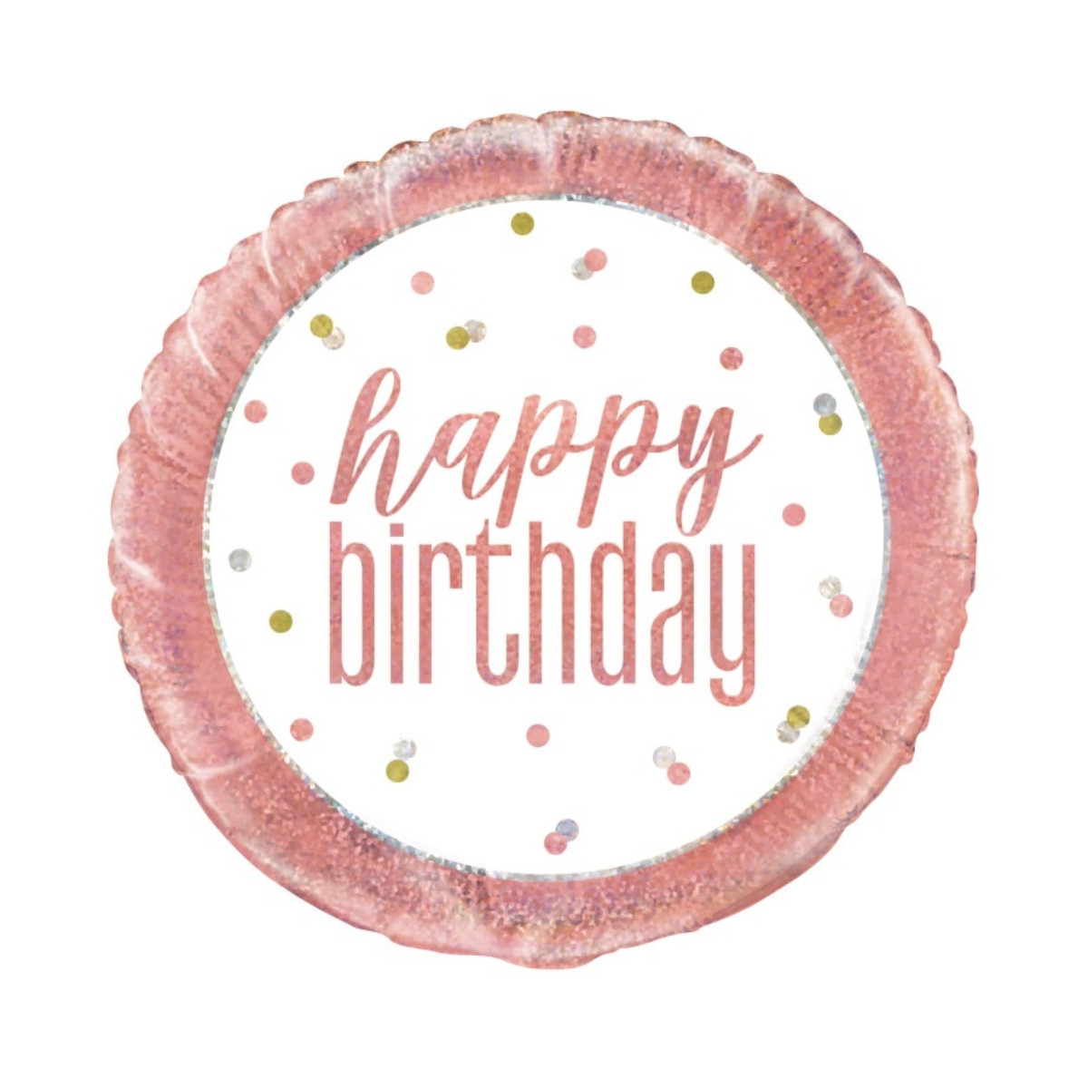 Rose Gold Happy Birthday Round Foil Balloon - Inflated