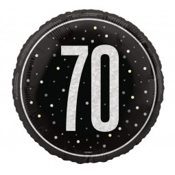 Black 70th Birthday Round Foil Balloon - Inflated