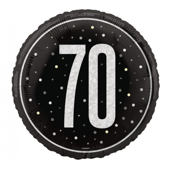 Black 70th Birthday Round Foil Balloon - Inflated