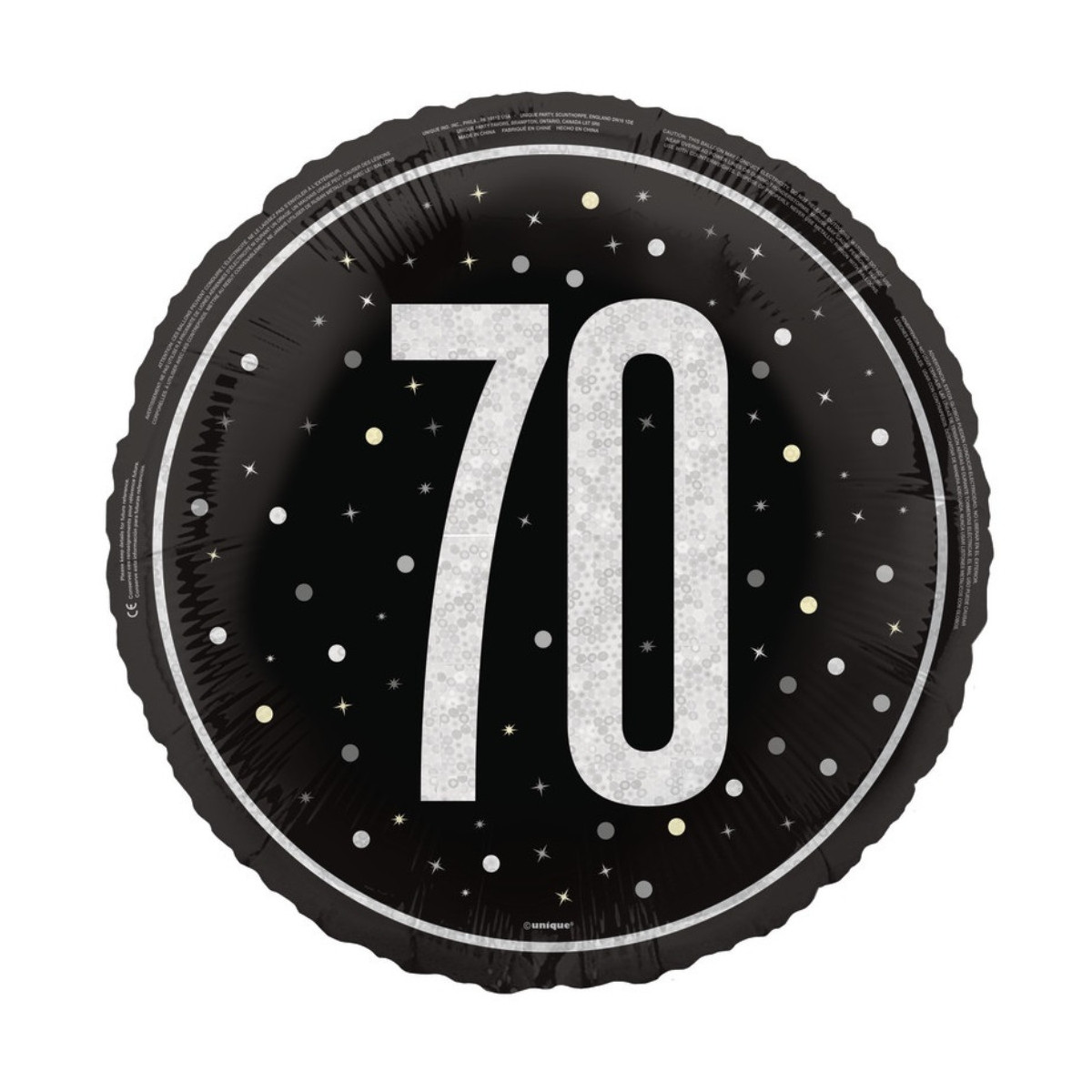 Black 70th Birthday Round Foil Balloon - Inflated