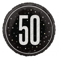 Black 50th Birthday Round Foil Balloon - Inflated