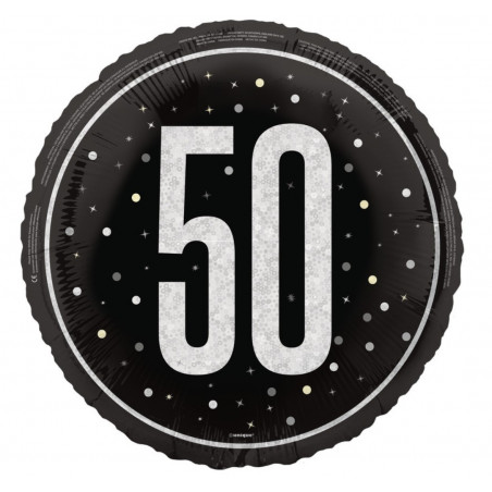 Black 50th Birthday Round Foil Balloon - Inflated
