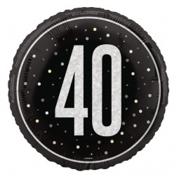 Black 40th Birthday Round Foil Balloon - Inflated