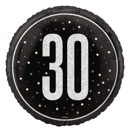 Black 30th Birthday Round Foil Balloon - Inflated