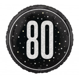 Black 80th Birthday Round Foil Balloon - Inflated
