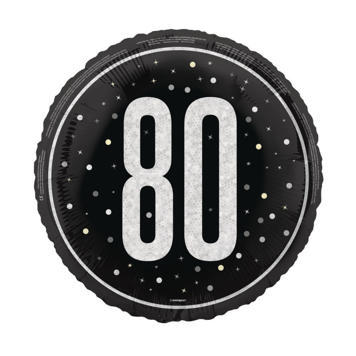 Black 80th Birthday Round Foil Balloon - Inflated