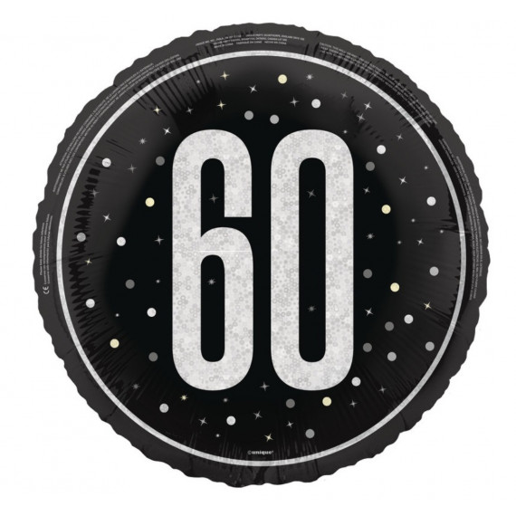 Black 60th Birthday Round Foil Balloon - Inflated