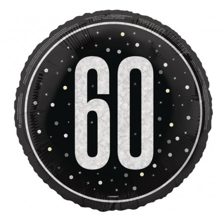 Black 60th Birthday Round Foil Balloon - Inflated