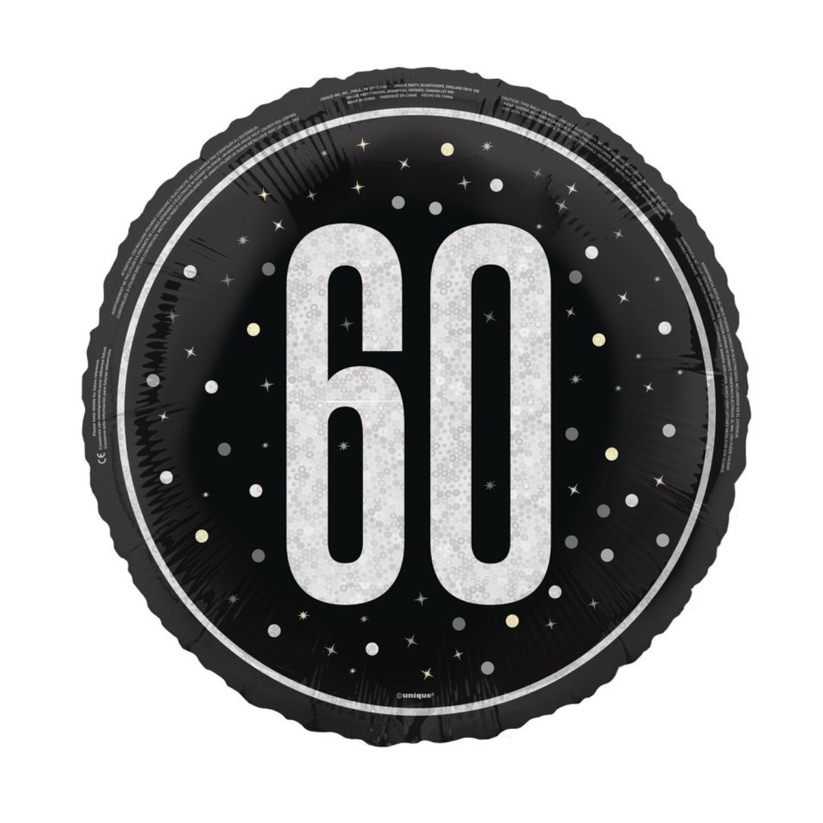 Black 60th Birthday Round Foil Balloon - Inflated