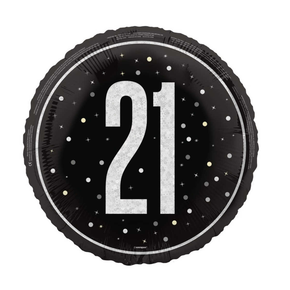 Black 21st Birthday Round Foil Balloon - Inflated