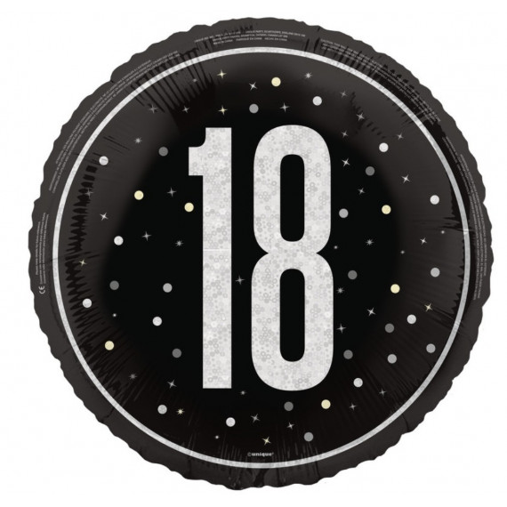 Black 18th Birthday Round Foil Balloon - Inflated