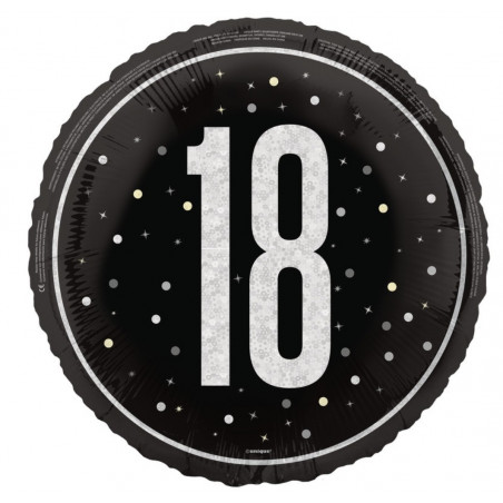 Black 18th Birthday Round Foil Balloon - Inflated