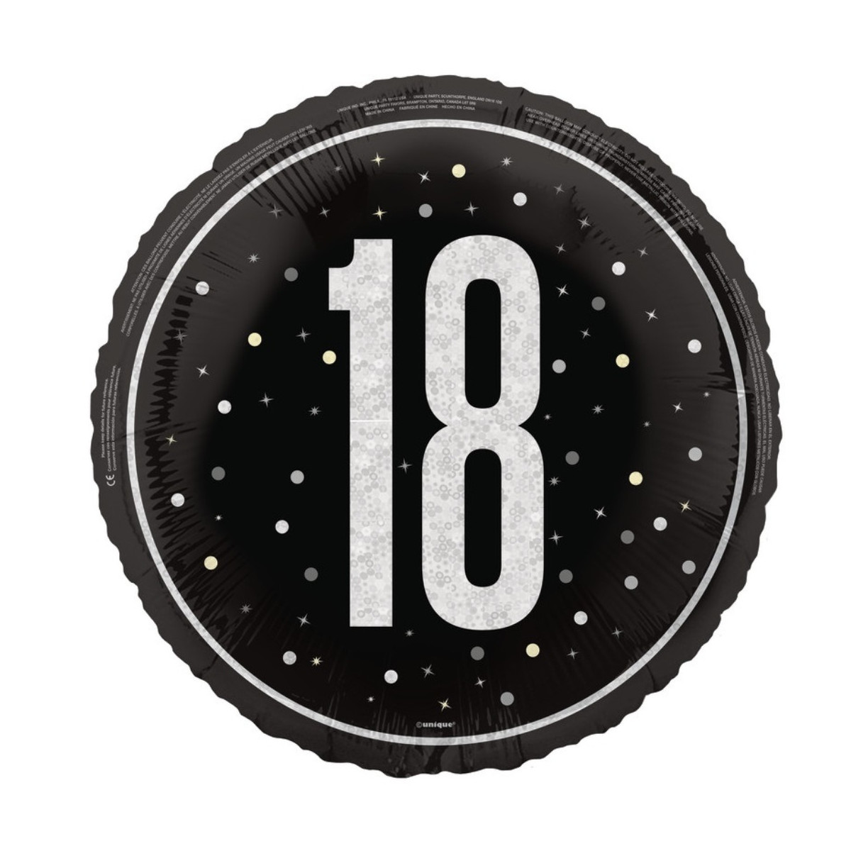 Black 18th Birthday Round Foil Balloon - Inflated