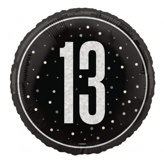 Black 13th Birthday Round Foil Balloon - Inflated