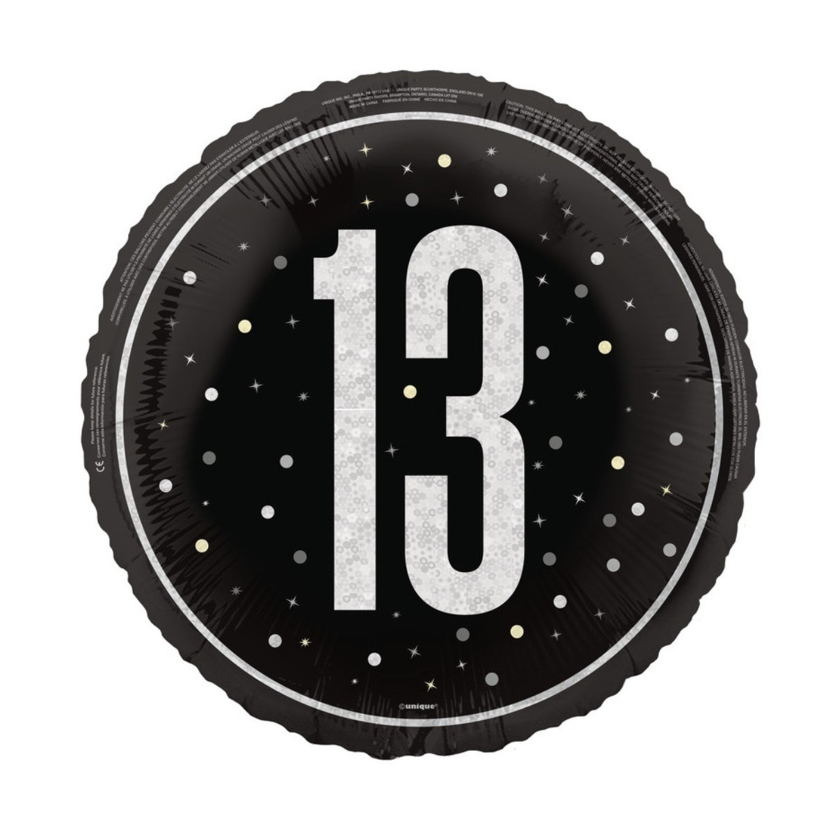 Black 13th Birthday Round Foil Balloon - Inflated