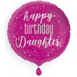 Pink Happy Birthday Daughter Round Foil Balloon - Inflated