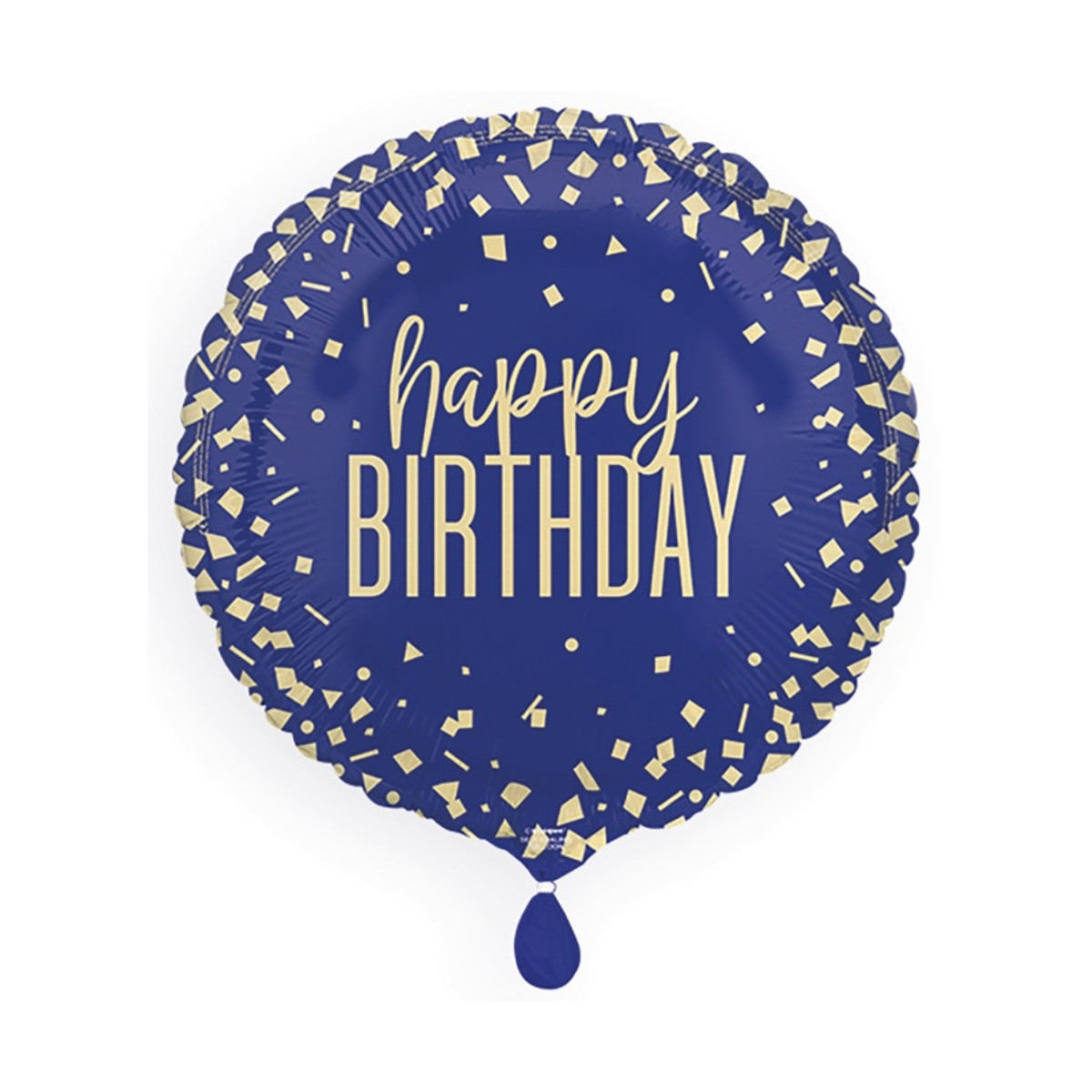 Navy Confetti Happy Birthday Round Foil Balloon - Inflated