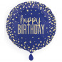 Navy Confetti Happy Birthday Round Foil Balloon - Inflated