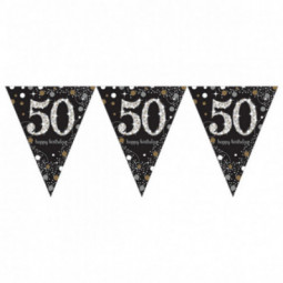 Black and Gold Happy 50th Birthday Plastic Bunting