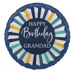 Blue Happy Birthday Granddad Round Foil Balloon - Inflated