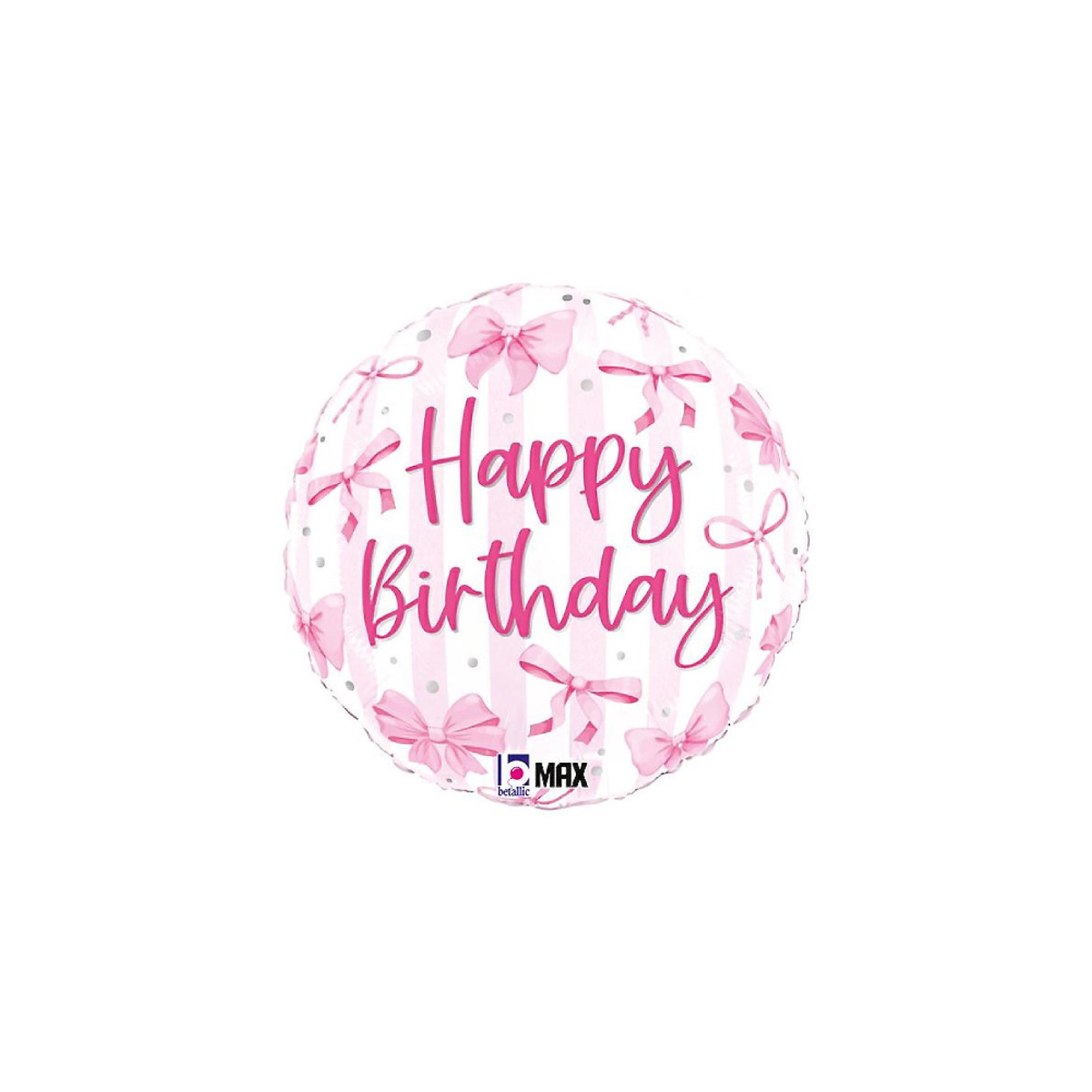 Pretty Pink Bow Happy Birthday Round Foil Balloon - Inflated