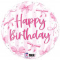 Pretty Pink Bow Happy Birthday Round Foil Balloon - Inflated