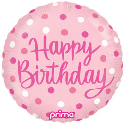 Pink Dots Happy Birthday Round Foil Balloon - Inflated