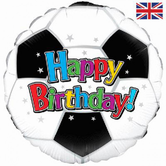 Happy Birthday Black Football Round Foil Balloon - Inflated