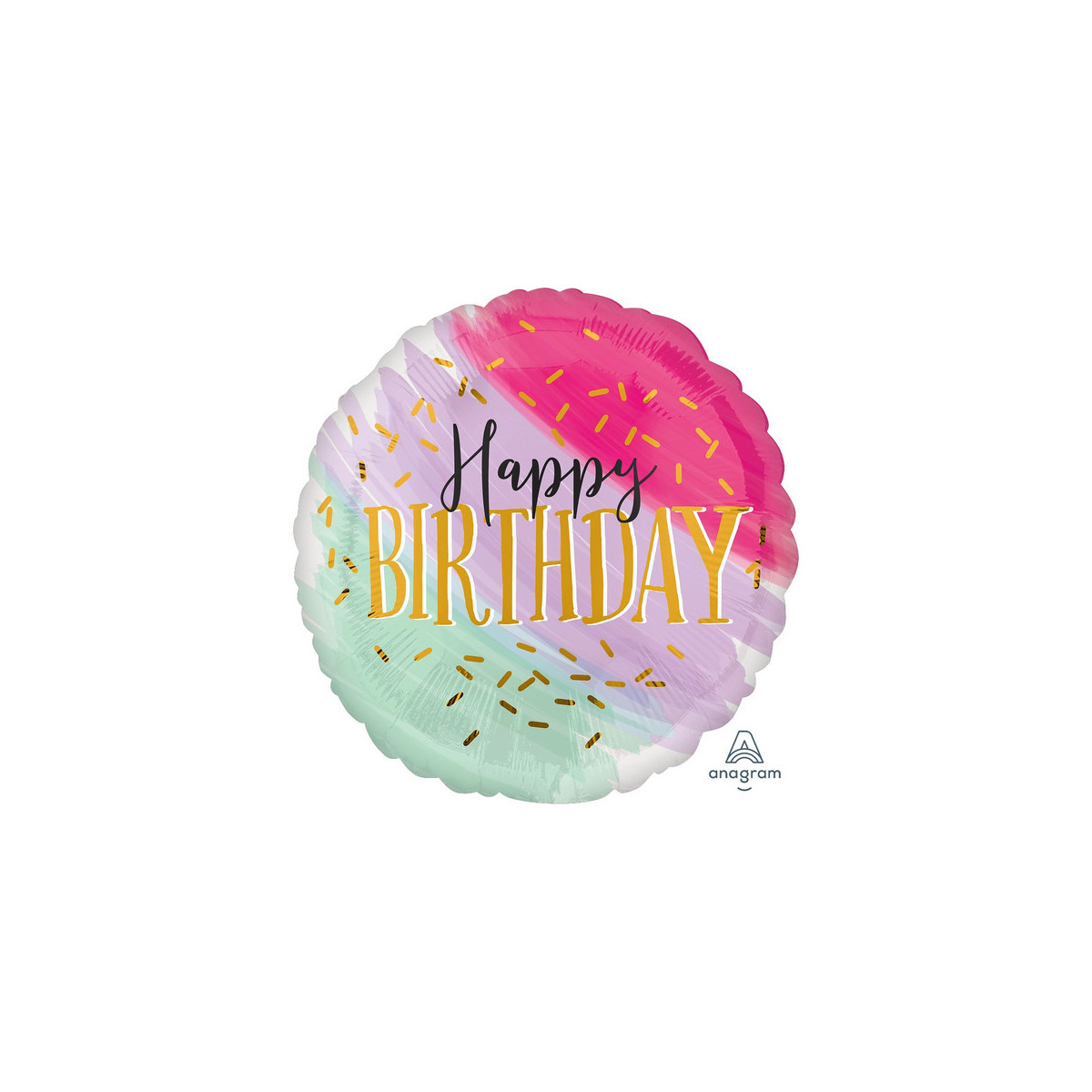 Watercolour Happy Birthday Round Foil Balloon - Inflated