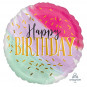 Watercolour Happy Birthday Round Foil Balloon - Inflated