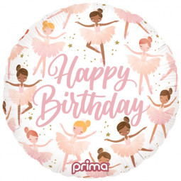 Ballerina Happy Birthday Round Foil Balloon - Inflated