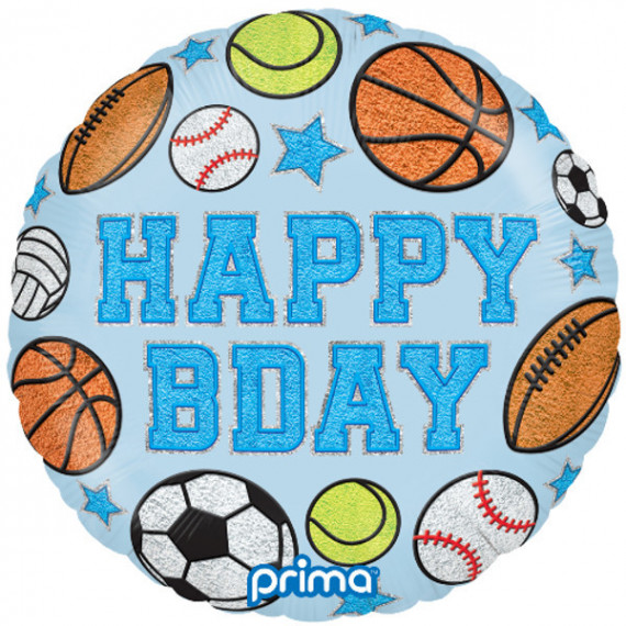Happy Birthday Sports Round Foil Balloon - Inflated