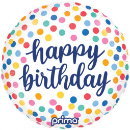 Coloured Dots Happy Birthday Round Foil Balloon - Inflated