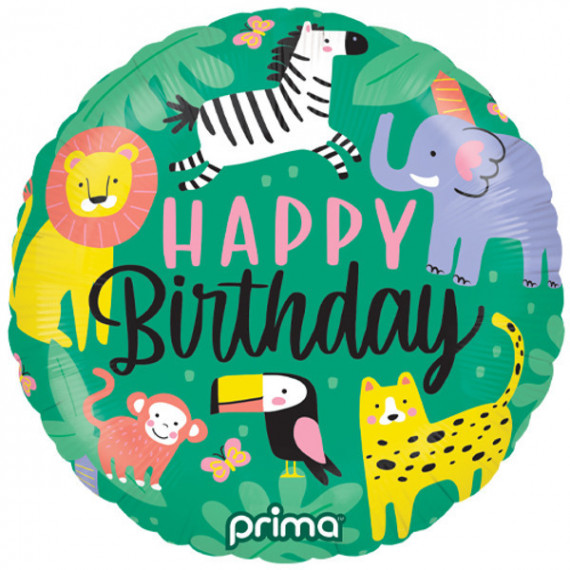 Jungle Happy Birthday Foil Balloon - Inflated