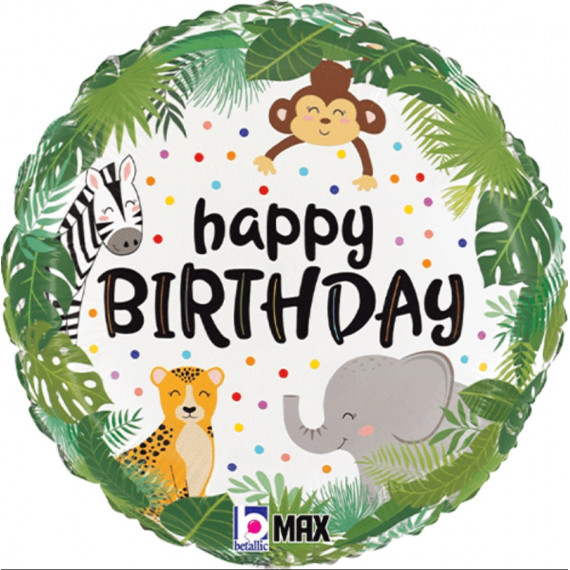 Jungle Happy Birthday Foil Balloon - Inflated
