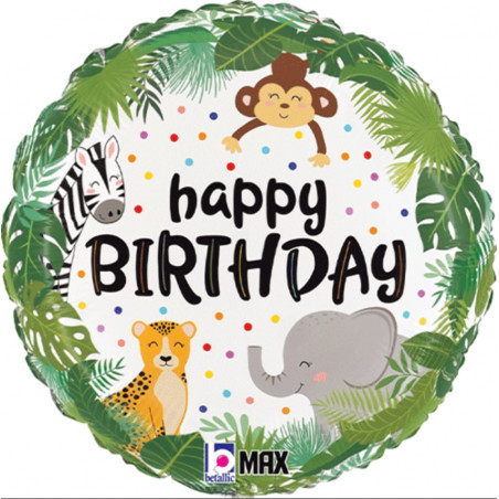 Jungle Happy Birthday Foil Balloon - Inflated