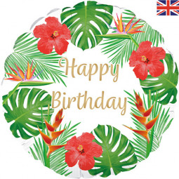 Tropical Happy Birthday Foil Balloon - Inflated