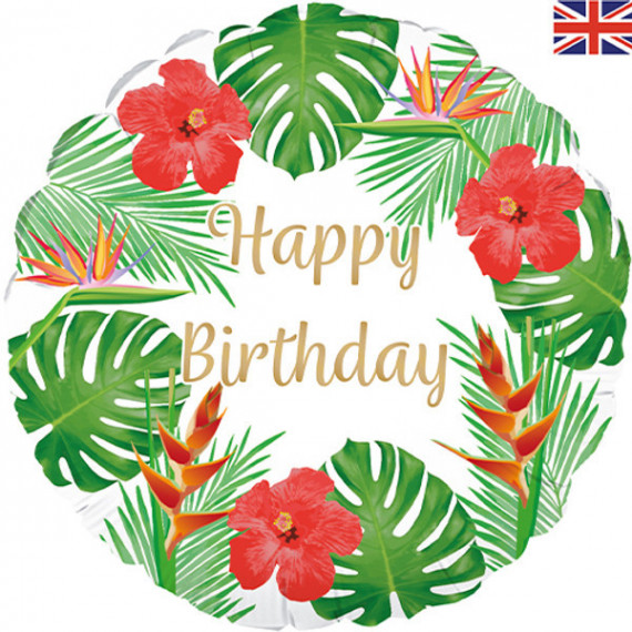 Tropical Happy Birthday Foil Balloon - Inflated