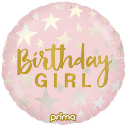 Stars Birthday Girl Round Foil Balloon - Inflated