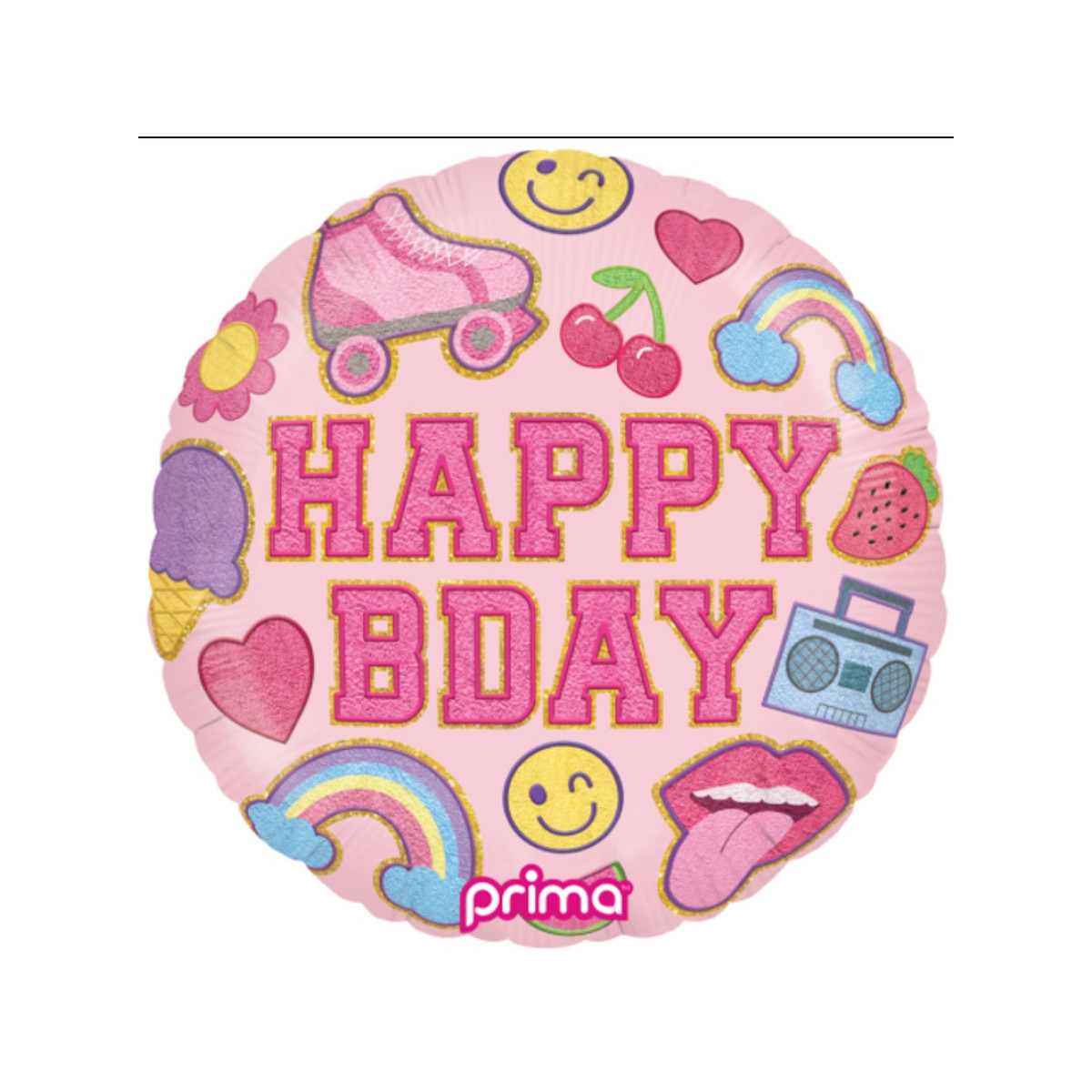 Happy Birthday Patches Round Foil Balloon - Inflated