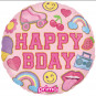 Happy Birthday Patches Round Foil Balloon - Inflated