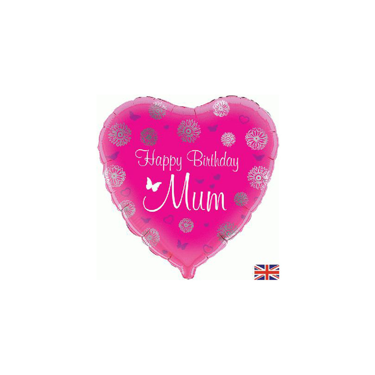 Pink Happy Birthday Mum Heart Foil Balloon - Inflated